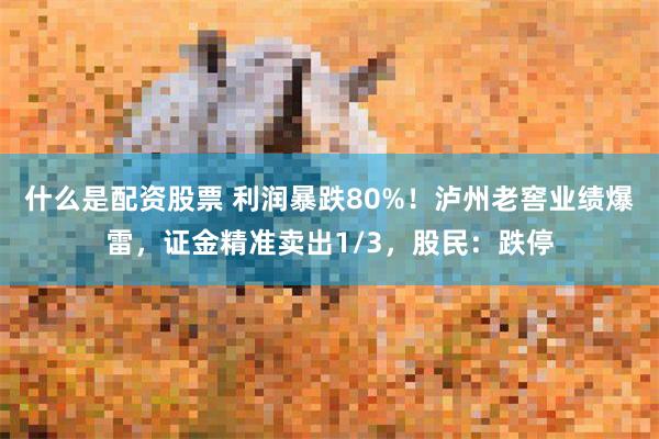 什么是配资股票 利润暴跌80%！泸州老窖业绩爆雷，证金精准卖出1/3，股民：跌停
