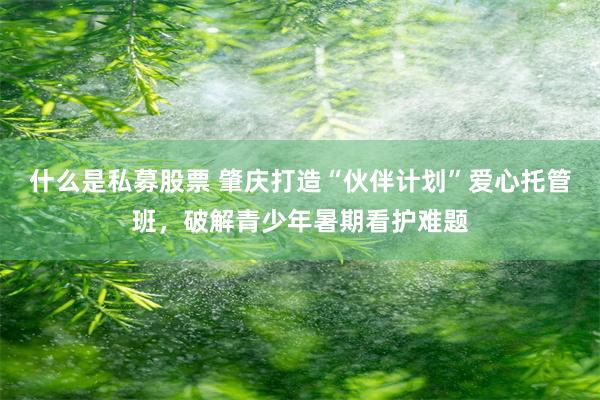 什么是私募股票 肇庆打造“伙伴计划”爱心托管班,破解青少年暑期看护难题
